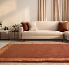 Image of Ascot Rust Rug Plain Bordered Wool Modern Large Bedroom Living Room Rug