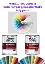 Image of DULUX PAINT MIXED COLOURS TO ORDER - 1L WEATHERSHIELD EXTERIOR HIGH GLOSS, SATIN