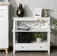 Image of 3-Tier Storage Rack End table Side Table with Slide Drawer WHITE
