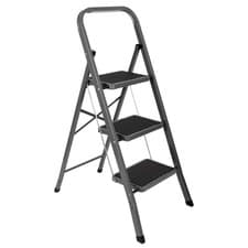 Image of Futura 3 Step Ladder Stool Foldable Non Slip Tread Steel Safety Heavy Duty Grey