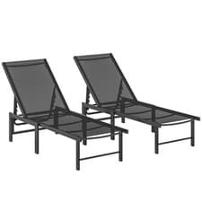 Image of Outsunny Sun Loungers Set of 2, 5-Level Reclining Sunbeds, Black