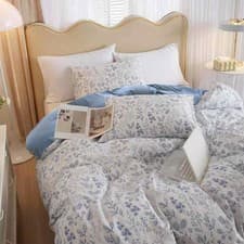 Image of Floral Queen Size Duvet Cover Set- 3 Pcs Blue and White Flower Printed Patter...
