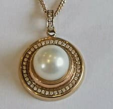 Image of Cultured White Pearl Diamond Pendant 9mm 9ct gold rrp £1395