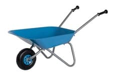 Image of Kids Silver/Blue Metal Wheelbarrow – Plastic Handles, Tubeless Tyre, 25kg Load