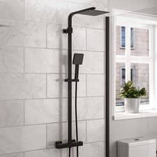 Image of Exposed Thermostatic Shower Mixer Bathroom Twin Head Large Valve Round/Square