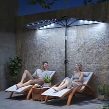 Image of 2.6 m Half Garden Parasol with Solar LED Lights, UPF50+ Semi Round Umbrella