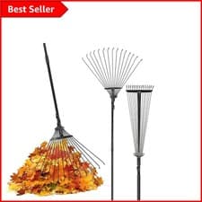 Image of Durable Adjustable Lawn Rake - 38 to 63 Inch with 25 Tines for Quick Clean-Up