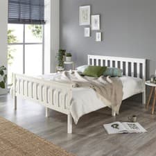 Image of Aspire Beds Solid Wood White Bed Frame Choice of Natutral Wood Tops All Sizes