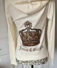 Image of Juicy Couture Cream Velour Sweatshirt with Iconic Crown Motif Size S BNWT