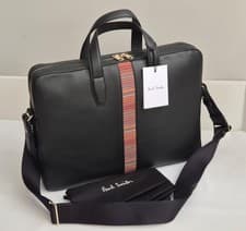Image of Paul Smith Signature Stripe Folio Bag Leather Black