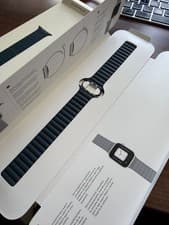 Image of Apple Leather Link Band for Watch Series 6 and SE - Baltic Blue, M/L (44mm)
