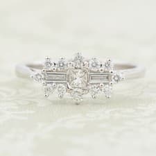 Image of Baguette Diamond Cluster Ring 18ct White Gold Size L ½