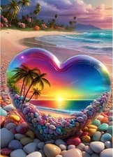 Image of MAXBYE DIY Crystal Love Heart Stone Diamond Painting Kit, Beach Landscape...