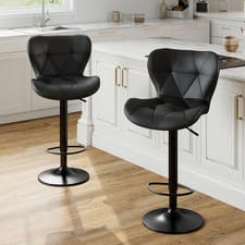 Image of Bar Stools Set of 2 PU Leather Swivel Height Adjustable Bar Chairs With Backrest