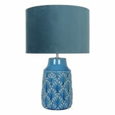 Image of Modern Teal Ceramic 46cm Table Lamp Bedside Light with Teal Velour Shade