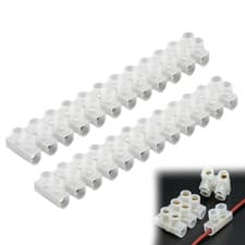 Image of 2 Pack 30A Electrical Connector Blocks 30 Amp 12 Way White Terminal Block Strip