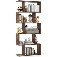 Image of 5-Tier Bookcase Free Standing S-Shaped Style Bookshelf Wooden Display Shelf