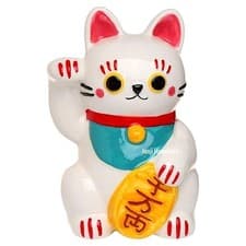 Image of Maneki Neko Lucky Cat White Ceramic Money Box Savings Coin Bank Novelty Ornament