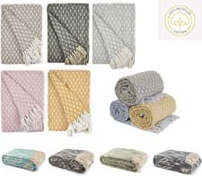 Image of 100% Cotton Woven Diamond Geometric Scandi Sofa / Bed Throw in 4 colours 3 Sizes