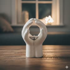 Image of Tealight Candle Holder Praying Hands Cream Stone Style Ornaments Modern Gift