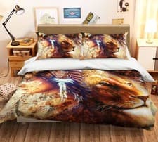 Image of 3D Animal Lion KER740 Bed Pillowcases Quilt Duvet Cover Double Luna