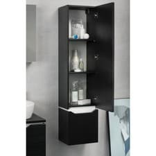 Image of Bathroom Modern black wood effect tall wall hung cabinet - 1480 x 350mm x 300mm