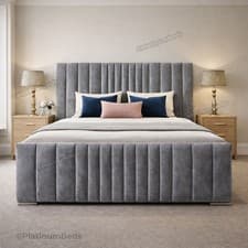 Image of Modern GasLift Ottoman Storage Panel Bed Frame in Plush Velvet Double King Size