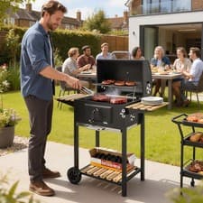 Image of Charcoal BBQ Grill with Height Adjustable Charcoal Pan Outdoor Barbecue Smoker