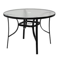 Image of 105cm Outdoor Garden Round Dining Table Patio Tempered Glass Top w/ Parasol Hole