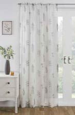 Image of BRACKEN Plain Leaf Design Voile Ready Made Curtain Panels 57W x48L Slot Top