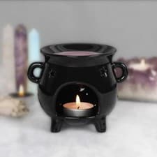 Image of ceramic Black Cauldron With Cut Out Stars oil wax melt tea light burner
