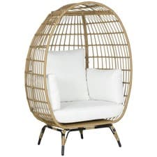 Image of PE Rattan Outdoor Egg Chair, Round Wicker Weave Teardrop Chair with Thick Padded