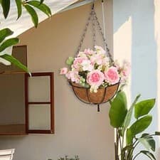Image of Hanging Artificial Flowers Basket Silk Flower Hanging Planter Chain Flower Pot