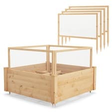 Image of GYMAX Wooden Raised Bed with 4-Side Protective Fence 9 Planting Areas 38.8cm