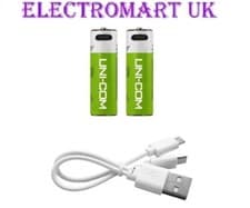 Image of 2 X USB RECHARGEABLE AA MN1500 NI-MH BATTERIES + TWIN C TYPE USB CHARGER CABLE