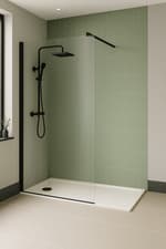 Image of Wet Room Shower Screen 2000 x 900mm 8mm Fluted Glass Black Chrome Brass Flipper