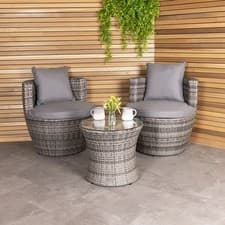 Image of Charles Bentley 3 Piece Rattan Stacking Outdoor Patio Furniture Set - Grey