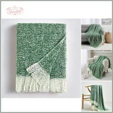 Image of Stylish Green Faux Mohair Blanket for Sofa & Bed - Super Soft 127x152 cm