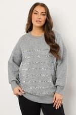Image of EVANS Curve Women's Plus Size Sequin Embellished Stripe Jumper