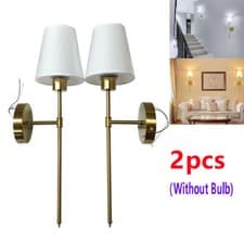 Image of 2x E27 Modern Linen Fabric Lampshade Hardwired Wall Light for Hotel Beside Bed