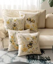 Image of 4 Beautiful Printed BEE Cushion Covers Bees Honeybee Decorative cushions