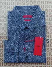 Image of New Hugo BOSS mens black blue long sleeve slim casual smart suit shirt MEDIUM M