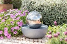 Image of Stainless Steel Sphere Water Feature Cascade Eclipse with Lights Reservoir 45cm