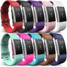 Image of For Fitbit Charge 2 Compatible Strap Silicone Replacement Metal Buckle Wristband