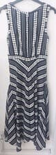 Image of Mint Velvet Anita Print Crepe Dress Midi Black White Size 6 Geometric BNWOT 