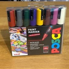 Image of Uni Posca Paint Marker Pens Art Medium Bullet Tip Deep Colours PC-5M (Set of 8)