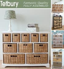 Image of Large White Basket Storage Unit,Wicker Drawers,Hallway, Kitchen,Bathroom storage