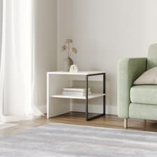 Image of 40cm Wood & Steel Sofa Side Table Bedside Living Room Unit w/ Open Storage Shelf