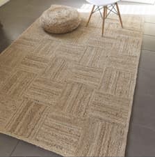 Image of Rug Jute Carpet Mat Rectangle Natural Farmhouse Jute Runner Rustic Look Braided