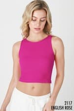 Image of Sexy English Rose Pink Ribbed Seamless and Stretchy High Neck Crop Top